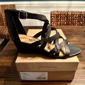 Lucky Brand | Jewelia Wedge | Black | Leather | Size 10